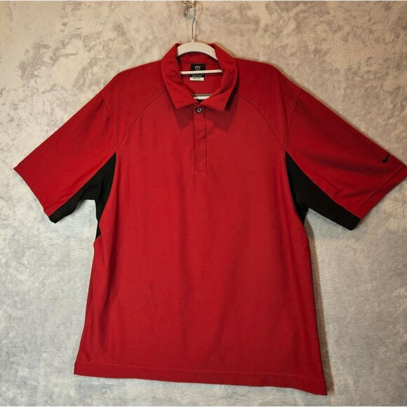 Nike Golf Polo Shirt Mens L Red Black color block Dri-Fit office athletic golf - Picture 1 of 12